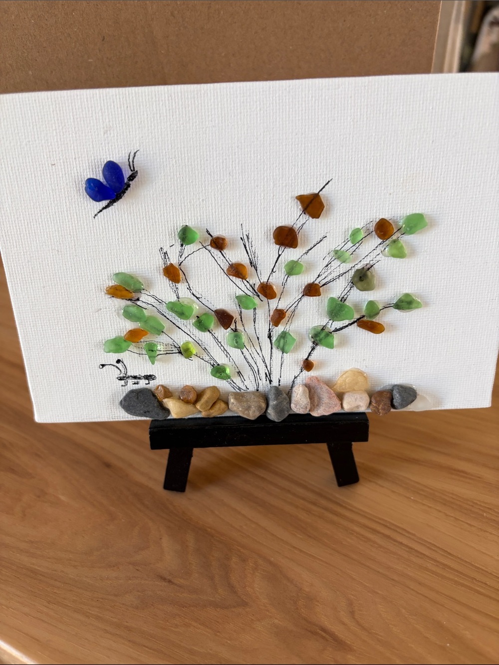 Handmade Sea Glass Tree Wall Art - Green, Brown, Blue